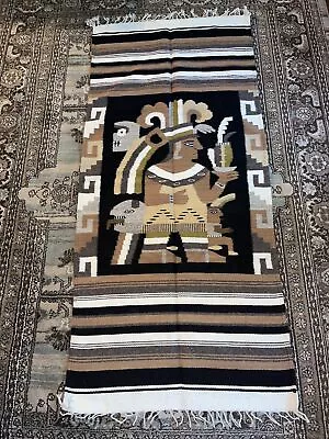 Vintage Zapotec “Mayan King” Heavy Duty Wool Hanging/Runner Blanket. 63”x28” • $139.99