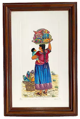 Guatemalan Mayan Indigenous Woman Signed Numbered Painting Fish Child • $23.95