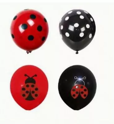 12Inch 8x Black Red Spot Balloons Latex Ladybug Birthday Party Ladybird • £2.75