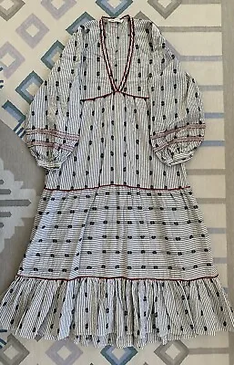 ZARA Boho Hippie Blue White Stripe Maxi Dress Kaftan Coverup SMALL Anthropologie • $49.99