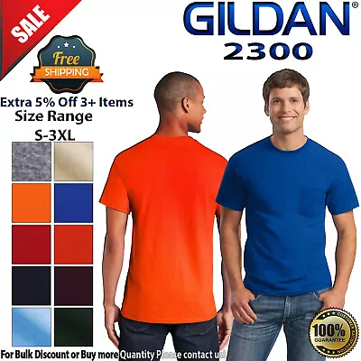 Gildan 2300 Mens Short Sleeve Cotton Crew Neck Stylish T-Shirt With Pocket • $12.73