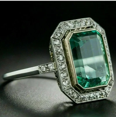 £1100 • Buy 4.30 Ct Emerald Cut Natural Emerald Diamond Halo Engagement Ring 14K White Gold