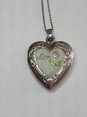 Heart Rose Locket Pendant MOM Necklace Sterling Silver 925 Pink Rose • $19.95