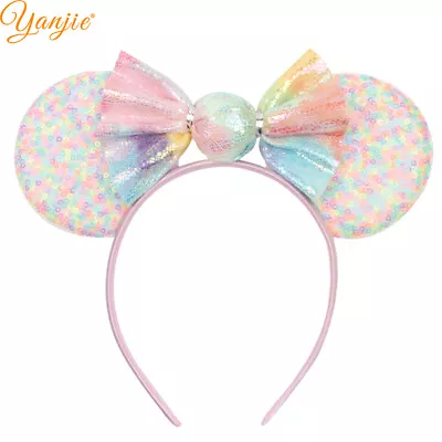 Child Size Costume Sequined MINNIE MOUSE EARS - PASTEL RAINBOW W/ CANDY Headband • $7.95