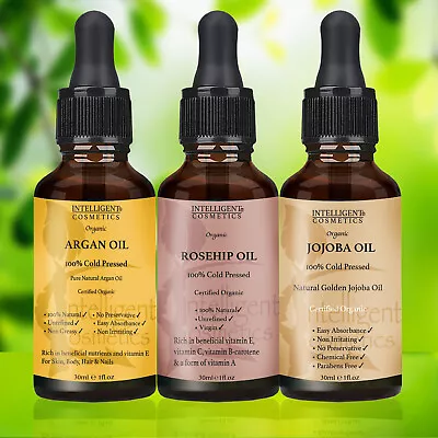 £6.85 • Buy Organic Argan Oil Rosehip Oil & Jojoba Oil Cold Pressed For Skin Nail Hair 30ml