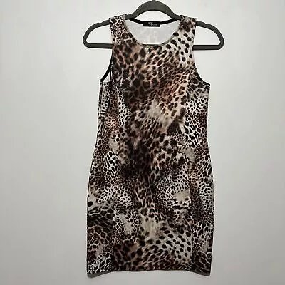 Jane Norman Brown Animal Print Bodycon Dress Size 12 Short Polyester • £19