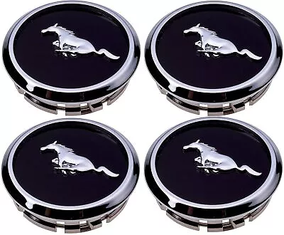 2.67 /68MM Ford Mustang Wheel Rim Center Caps Black Chrome Edge Running Horse • $15.03