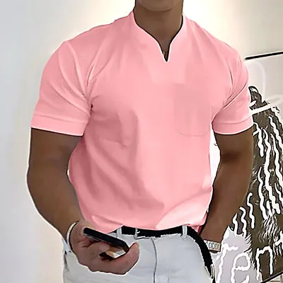 $13.59 • Buy Summer Men V Neck Short Sleeve Tops Solid Sports T-Shirt Shirt With Pocket Tees