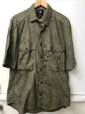 G-STAR RAW Men's Button Up Camo Short Sleeve Shirt Front Pockets Green Size L • $28.95