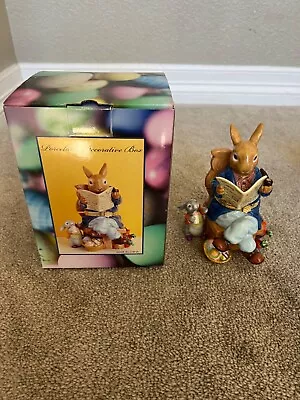 Costco Hinged Rabbit Keepsake Box NIB Rabbit Reading Paper Tinietreasures • $19.99