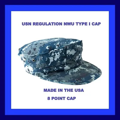 Nwu Type I Working Usn U.s. Navy 8 Point Cap Blue Digital Blueberry All Sizes • $26.99