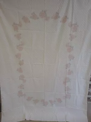 Vintage Eli Italian Tablecloth Pink Stripes Flowers Floral Rectangle 80 X58   • $25