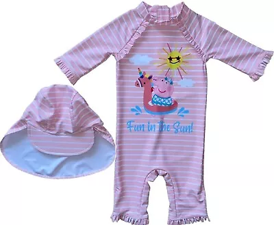 Peppa Pig UV 40+ Swimsuit Swimming Costume Surf Suit All In One + Hat.18-24mts • £10.99