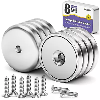 Pack Of 8 Magnet Cup100 LBS Pull Force Rare Earth Magnets With Countersunk Hole  • $15.99