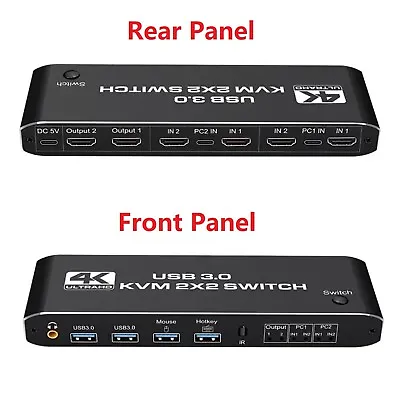 4K 60Hz 2 In 2 Out Display HDMI KVM USB Switch Dual Monitor Hotkey Switching • $67.99