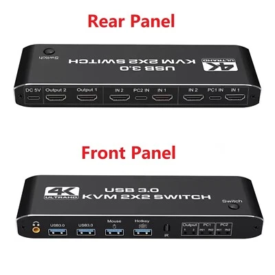 4K 60Hz 2 In 2 Out Display HDMI KVM USB Switch Dual Monitor Hotkey Switching • $67.99