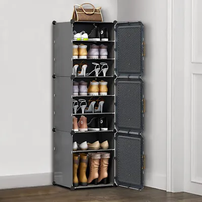 8 Tier Shoe Rack Tall Storage Shelf Unit Cabinet Organiser Footwear Stand 3 Door • £20.94