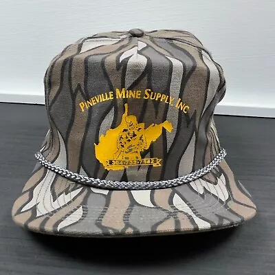 Vintage Camo Trucker Hat Cap Snap Back Tree Bark Pineville Mine Rope 90s Y2K Q • $19.91