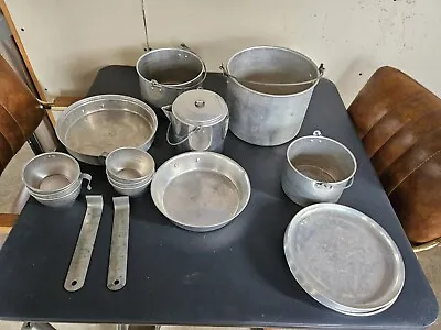 $45 • Buy Vintage Aluminum Camping Cook Set Pots Pans Coffee Pot And Handles