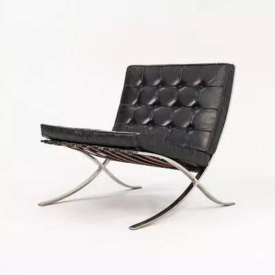 1960s Mies Van Der Rohe Knoll / Gratz Barcelona Chair In Black Leather Stainless • $5000