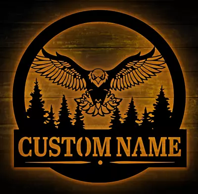 Custom Metal Eagle Sign With LED Lights Metal Eagle Wall Art Gift For Dad • $29.99