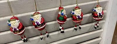 Lot Of Five Miniature 2  Santa Claus Dangle Legs Sparkly Christmas Ornaments • $24