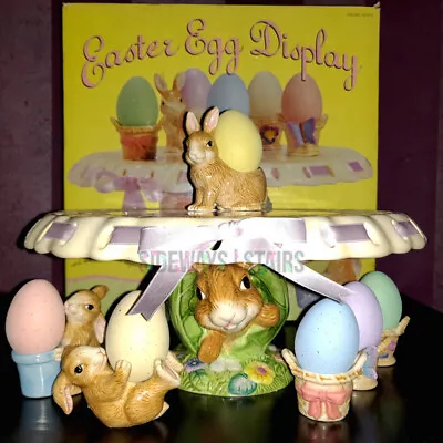 $221.97 • Buy CERAMIC EASTER EGG DISPLAY SET Pastel Speckled Decorative Eggs Stand Costco RARE