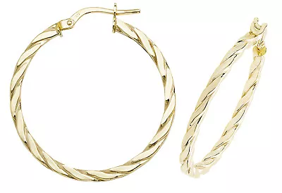 9ct Yellow Gold Twisted Hoop Earrings - 30mm - Solid 9ct Gold • £69.95