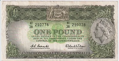 1961 Australia 1 Pound Banknote - Coombs / Wilson - R34 - Fine - # 31143 • $33