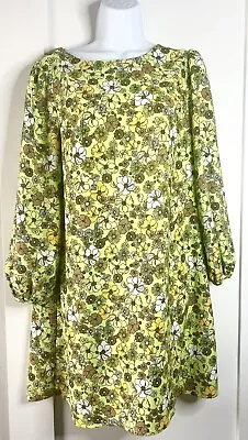 Mod Cloth Womens MEDIUM Green Yellow Daisy Retro Inspired 60’s Mod Mini Dress • £38.60