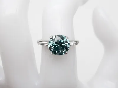 Antique 1920s $6000 5.50ct Natural Blue Zircon Diamond Platinum Wedding Ring • $1350