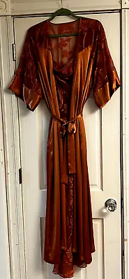 Kama Sutra Nightgown Robe Set P Small Peignoir Sheer Satin Lace Dark Peach SEXY • £38.91
