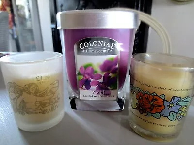 Vintage 3 Candles:Colonial Violet Jar Pr Mini Glass Candles-Apothecary & Cherub • £9.99