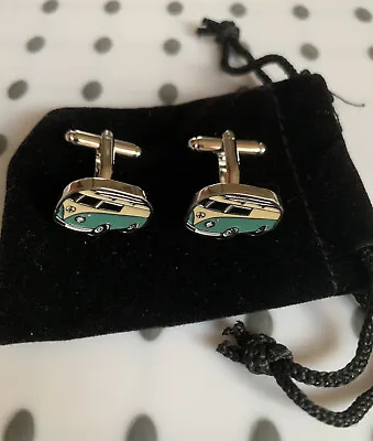 Camper Van Campervan Enamel Wedding Christmas Groom Dad Grandad Smart Cufflinks • £5.49