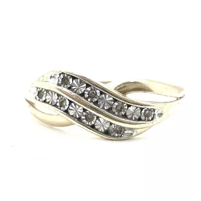 9ct 375 Yellow Gold Dress Ring W/ Natural Diamonds 0.08ct - Size O • $145