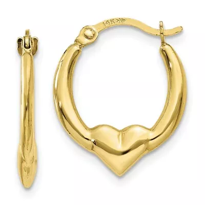 Real 10kt Yellow Gold Heart Hoop Earrings For Men Women • $57.55