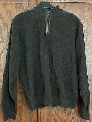 Jhane Barnes Vintage Men's Partial Zip Mock Turtle Neck Sweater W Leather Trim • $17.50