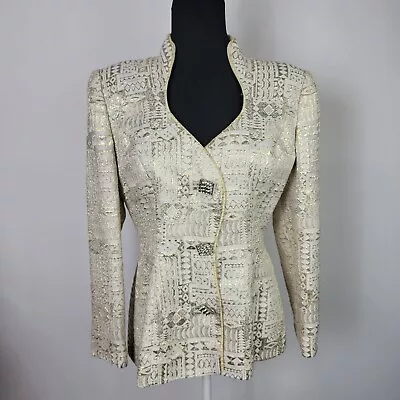 Vintage J. Benjamin Blazer Women 8 Beige Metallic Embroidered Button Down • $18.75