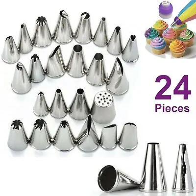 24 Pieces Set Box  Icing Piping Nozzle Tool Sugarcraft Decorating Cake Cupcake • £3.47