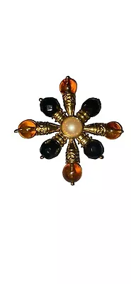 MONET FAUX ONYX Pearl TOPAZ BROOCH Pin Starburst • $25