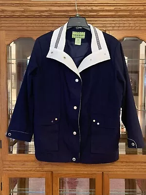 Mackintosh New England Wms Sz L Blue/White  Jacket Coat Snap Closure EUC • $19