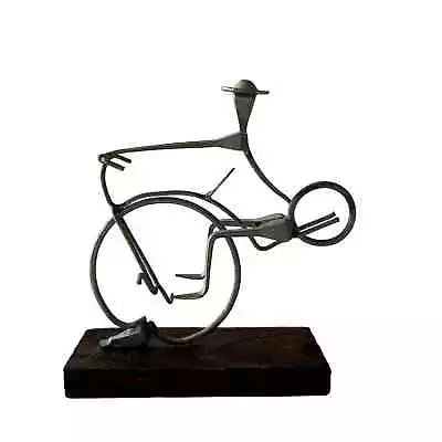 $69 • Buy Vintage Sterner Imports Nail Art Sculpture Spain Man On Bicycle On Wood Folk Art