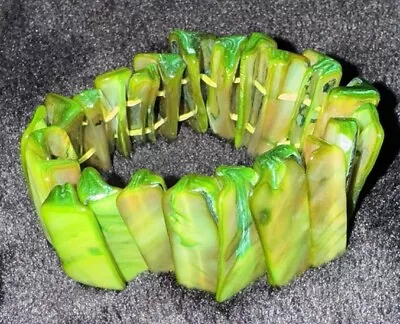 Abalone Mother Of Pearl Bracelet Green Stretch Gorgeous! • $10.99