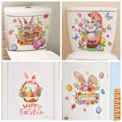 PVC Cartoon Rabbit Toilet Decals Bunny Eggs Switch Sticker • $7.06
