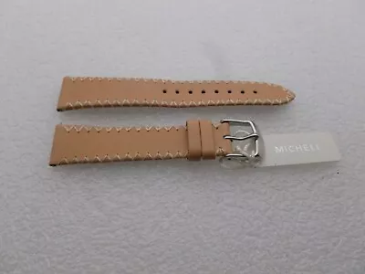 Genuine Michele 18mm Sand W/Withe Steches  Genuine Leather  Watch Band Strap NEW • $19.99