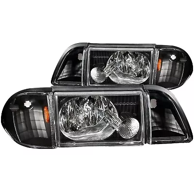 ANZO For 1987-1993 Ford Mustang Crystal Headlights Black W/ Corner Lights 3pc • $210.33