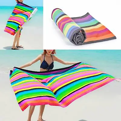 Striped Extra Large Microfibre Lightweight Beach Towel Quick Dry Travel Towel • £6.99