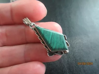 Vintage Sterling Silver 925 Mexico Taxco Malachite Pendant • $7.99