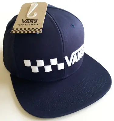 Vans Classic Logo Trecker Hat Snapback Flat Bill Cap Dark Blue Off The Wall • $16.99