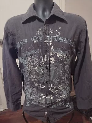 ROAR Mens Gray Striped Button Up Long Sleeve Shirt Size L Embroider Sons Liberty • $26.99